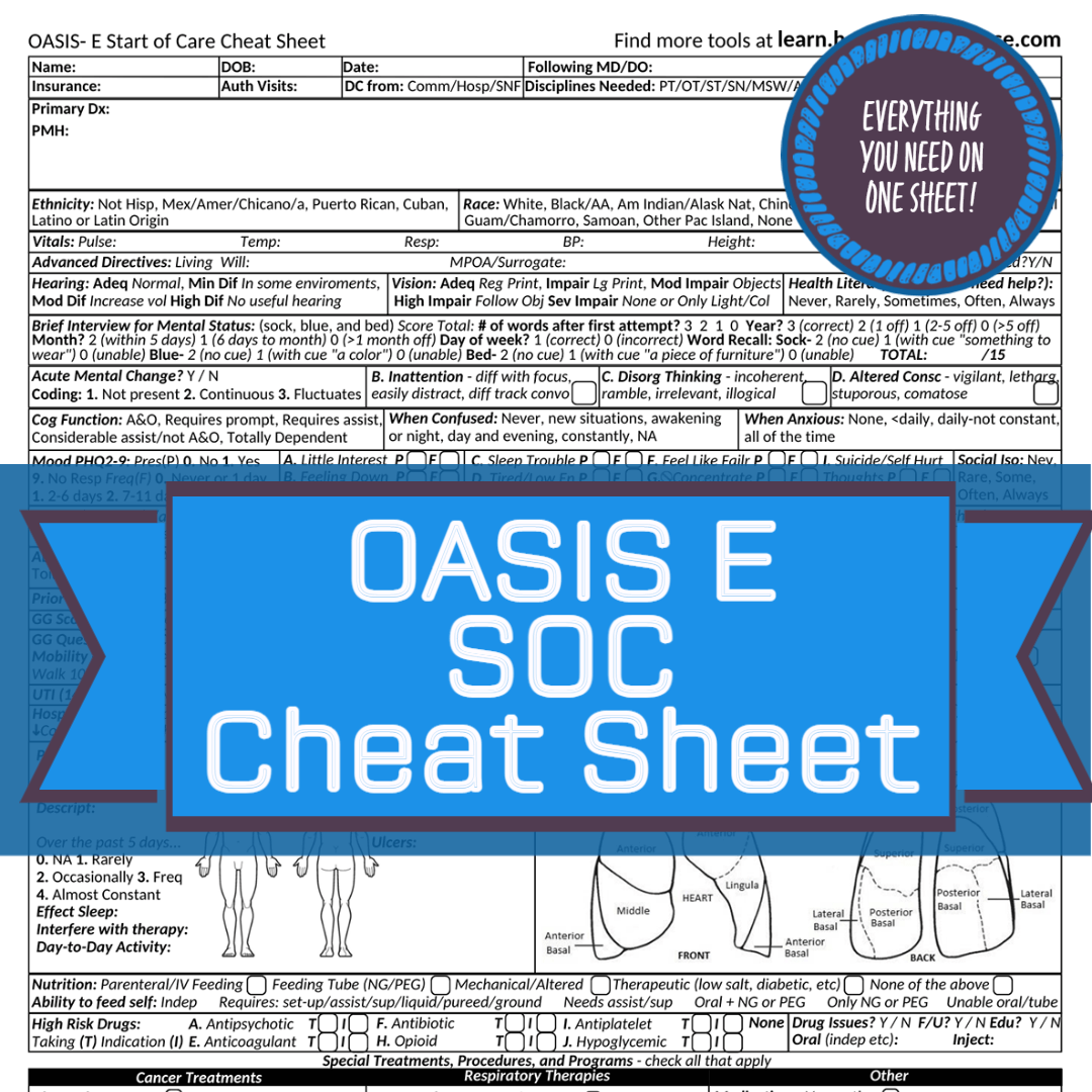 OASIS-E Start of Care Cheat Sheet